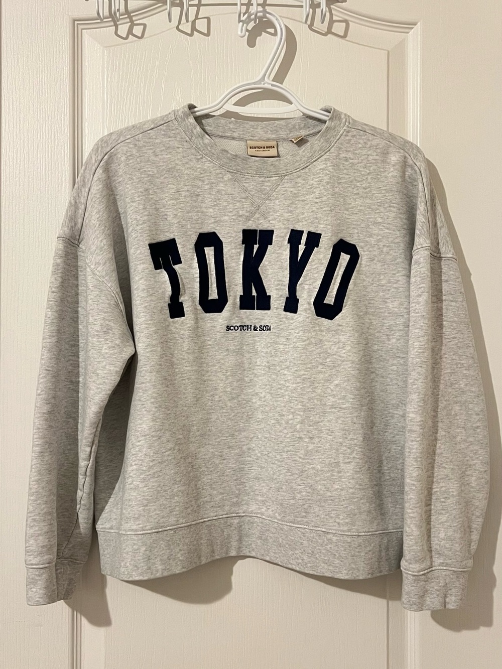 Scotch & Soda Light Gray Crewneck Sweatshirt with Navy TOKYO Lettering